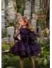 Gold Lace Purple Tulle Knee Length Flower Girl Dress